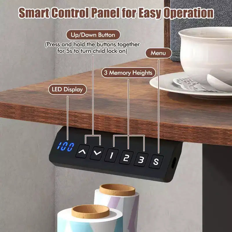 Costway 48x 24 Electric Standing Desk with 2 Drawers Monitor Stand Storage Shelf Brown/Black/White