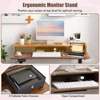 Costway 48x 24 Electric Standing Desk with 2 Drawers Monitor Stand Storage Shelf Brown/Black/White