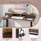 Costway 48x 24 Electric Standing Desk with 2 Drawers Monitor Stand Storage Shelf Brown/Black/White