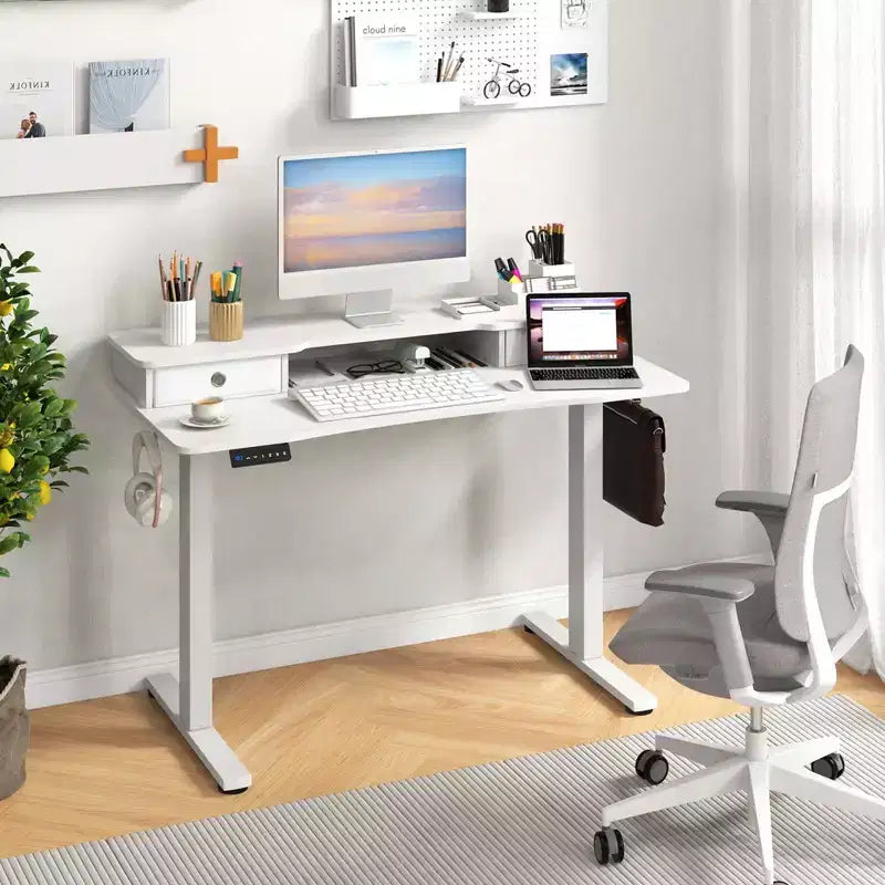 Costway 48x 24 Electric Standing Desk with 2 Drawers Monitor Stand Storage Shelf Brown/Black/White