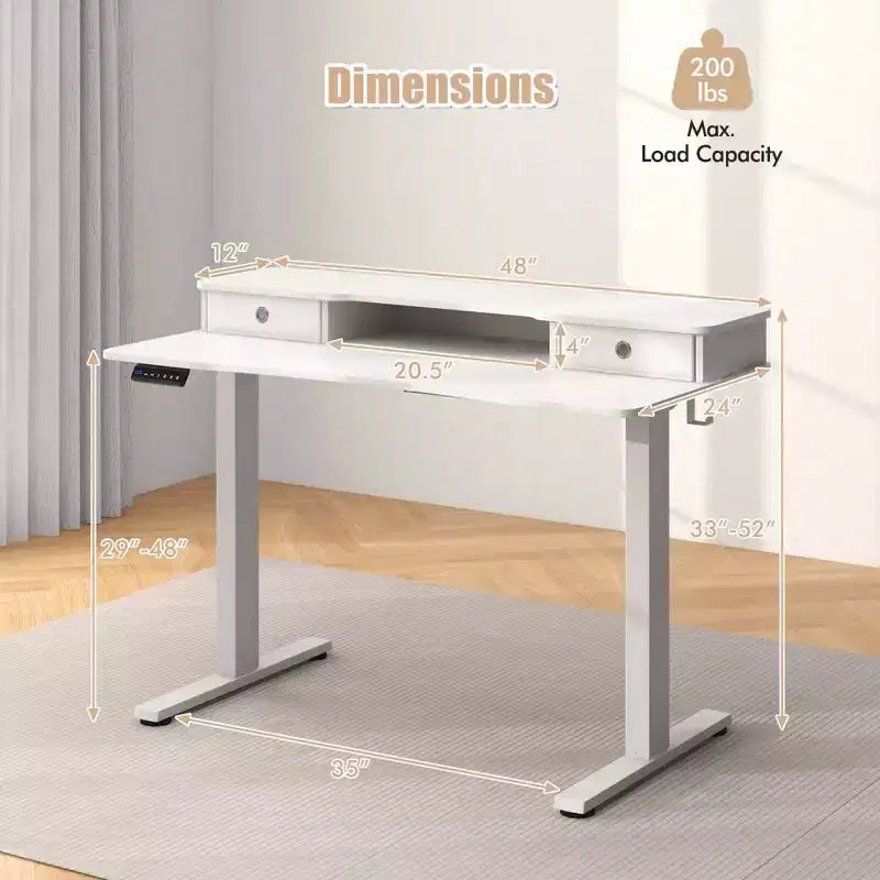 Costway 48x 24 Electric Standing Desk with 2 Drawers Monitor Stand Storage Shelf Brown/Black/White