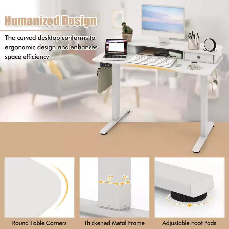 Costway 48x 24 Electric Standing Desk with 2 Drawers Monitor Stand Storage Shelf Brown/Black/White
