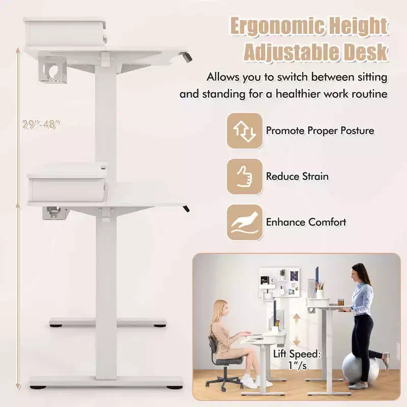 Costway 48x 24 Electric Standing Desk with 2 Drawers Monitor Stand Storage Shelf Brown/Black/White