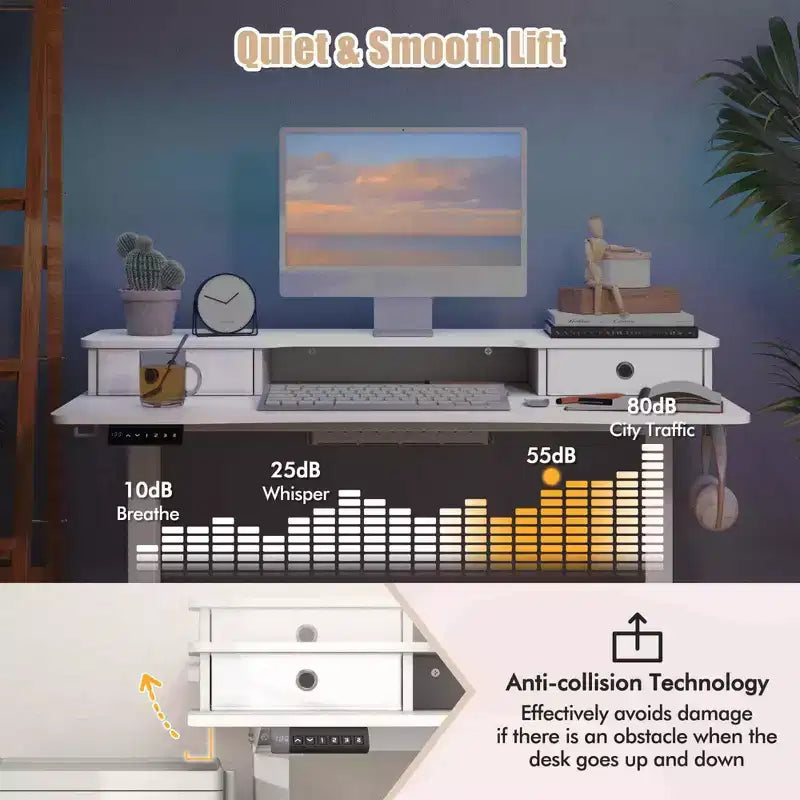 Costway 48x 24 Electric Standing Desk with 2 Drawers Monitor Stand Storage Shelf Brown/Black/White