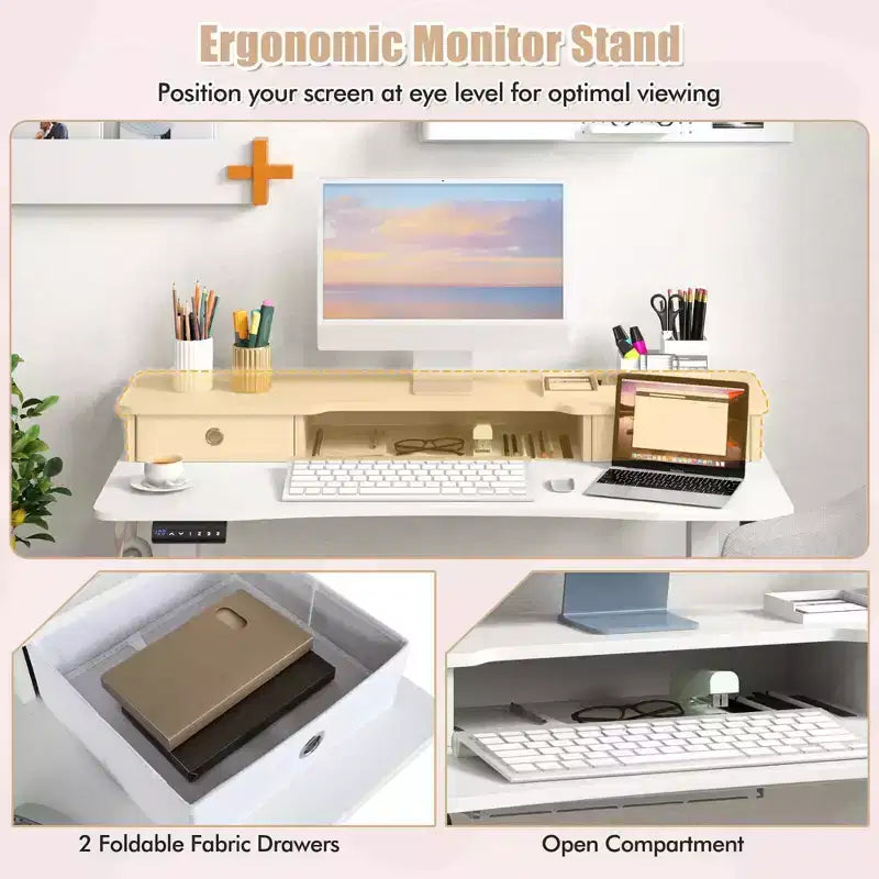 Costway 48x 24 Electric Standing Desk with 2 Drawers Monitor Stand Storage Shelf Brown/Black/White