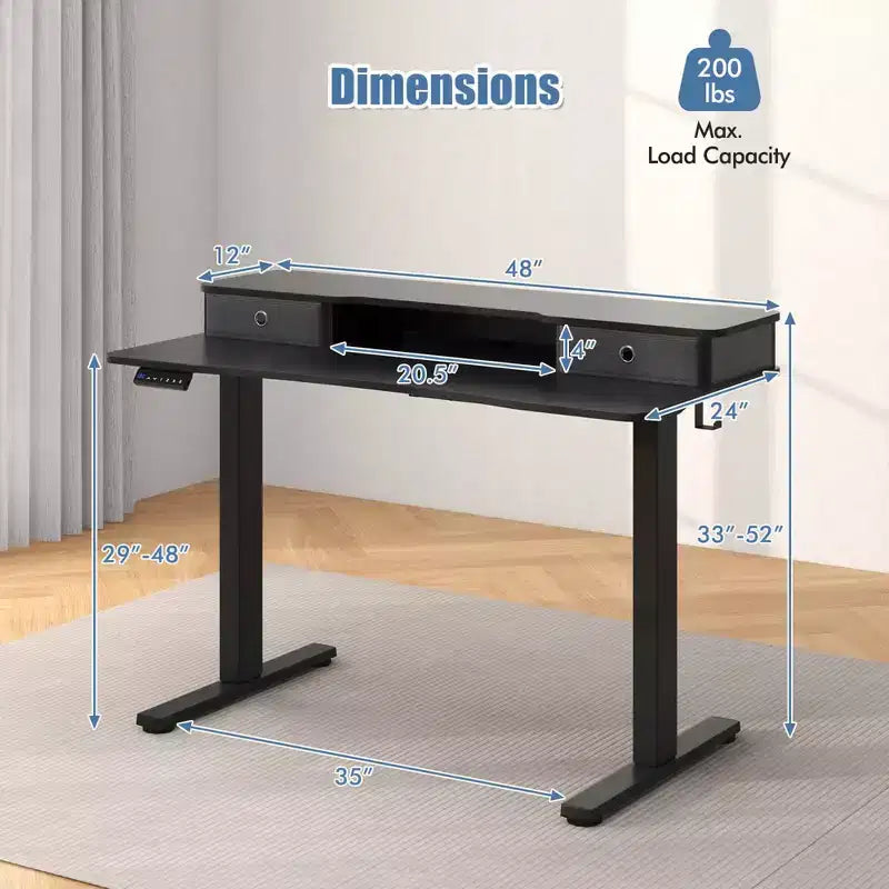 Costway 48x 24 Electric Standing Desk with 2 Drawers Monitor Stand Storage Shelf Brown/Black/White