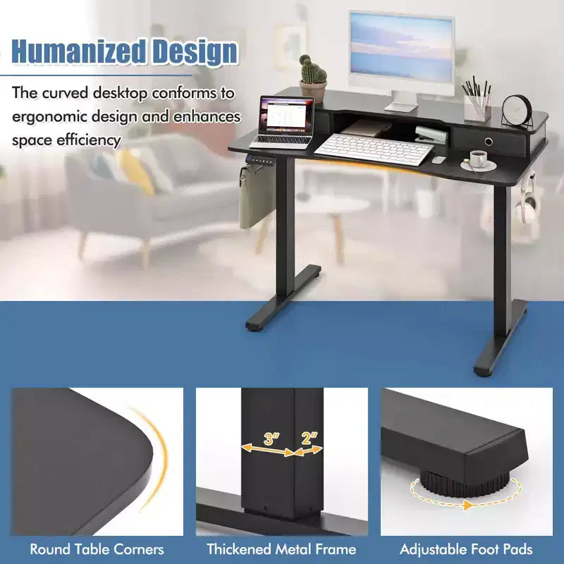 Costway 48x 24 Electric Standing Desk with 2 Drawers Monitor Stand Storage Shelf Brown/Black/White