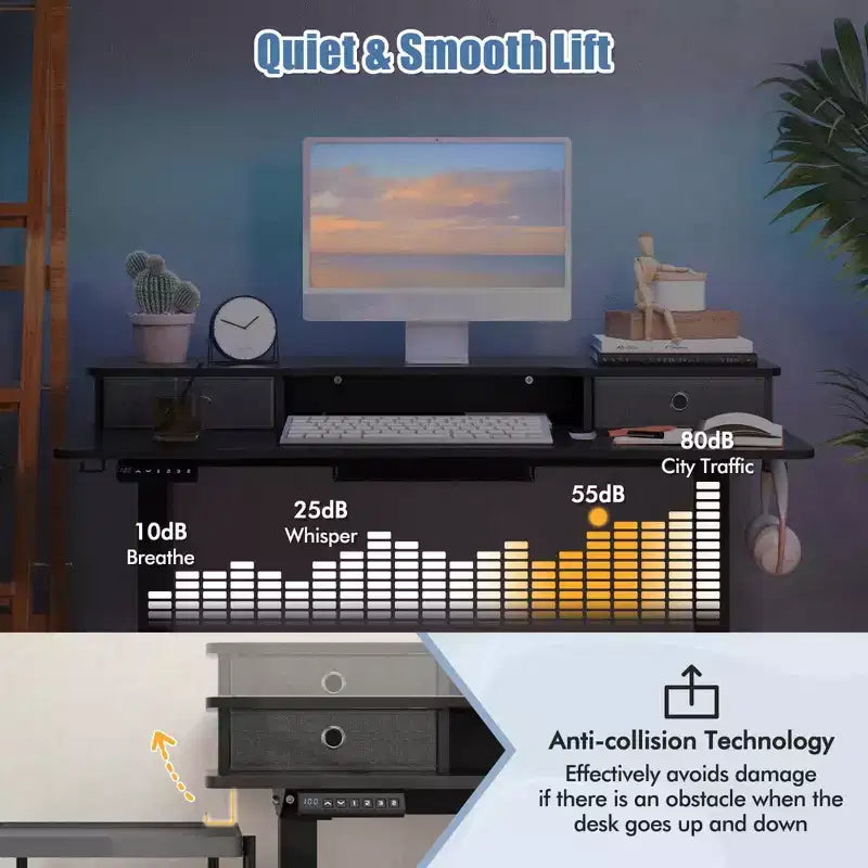 Costway 48x 24 Electric Standing Desk with 2 Drawers Monitor Stand Storage Shelf Brown/Black/White