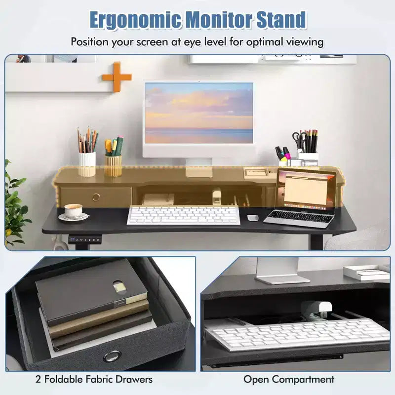 Costway 48x 24 Electric Standing Desk with 2 Drawers Monitor Stand Storage Shelf Brown/Black/White