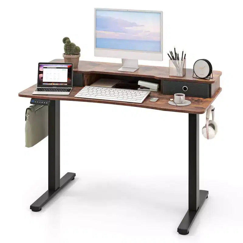 Costway 48x 24 Electric Standing Desk with 2 Drawers Monitor Stand Storage Shelf Brown/Black/White