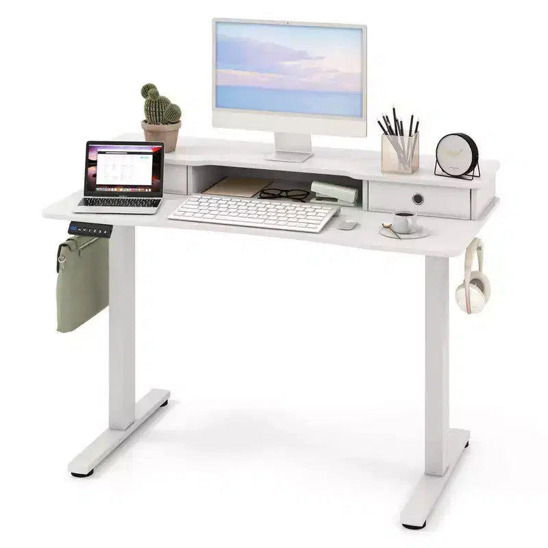 Costway 48x 24 Electric Standing Desk with 2 Drawers Monitor Stand Storage Shelf Brown/Black/White