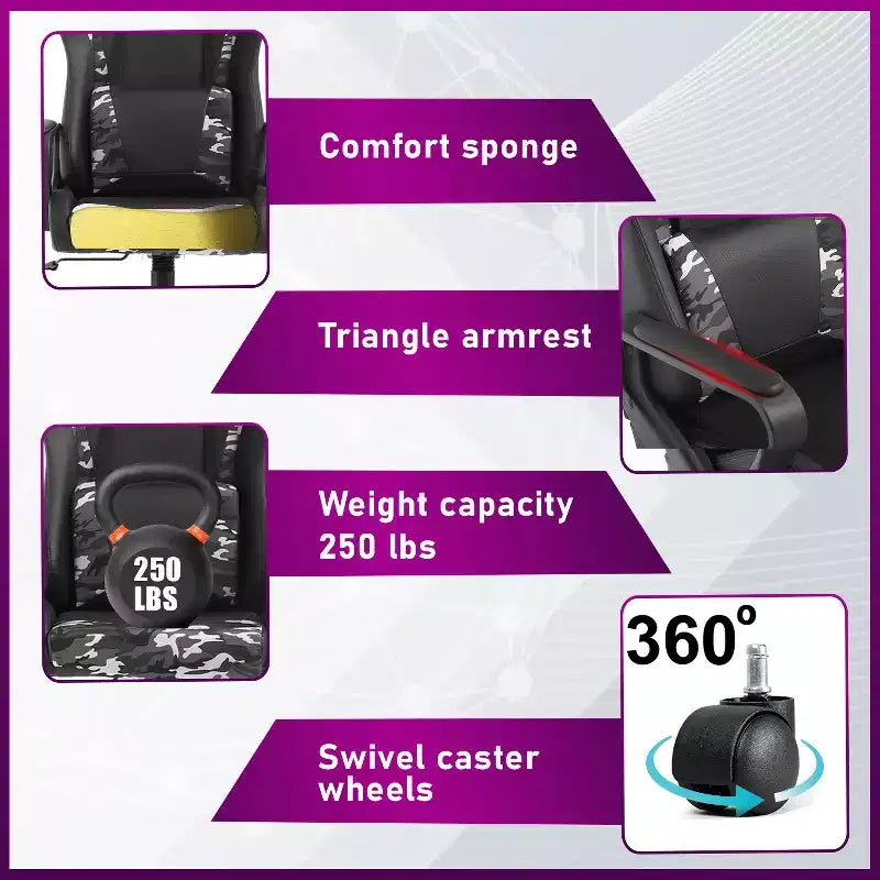 BestMassage Gaming Desk Chair Office Chair Computer Chair with Armrests 360 Swivel Lumbar Support Executive Task Chair for Adults