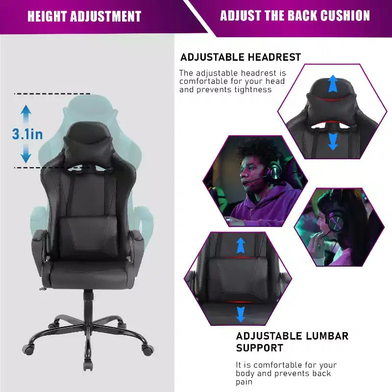 BestMassage Gaming Desk Chair Office Chair Computer Chair with Armrests 360 Swivel Lumbar Support Executive Task Chair for Adults