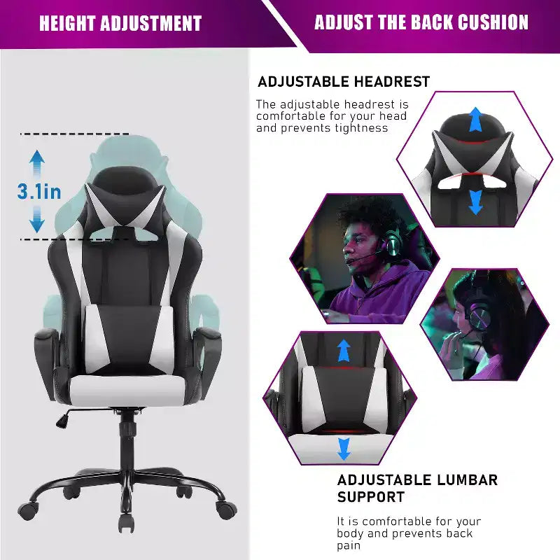 BestMassage Gaming Desk Chair Office Chair Computer Chair with Armrests 360 Swivel Lumbar Support Executive Task Chair for Adults