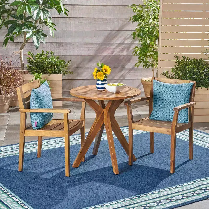 Christopher Knight Home Stamford Outdoor Acacia Wood 3 Piece Bistro Set
