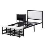 Twin-Size Metal Platform Bed with Dual-Level Storage Shelves and Wooden Storage Cabinet