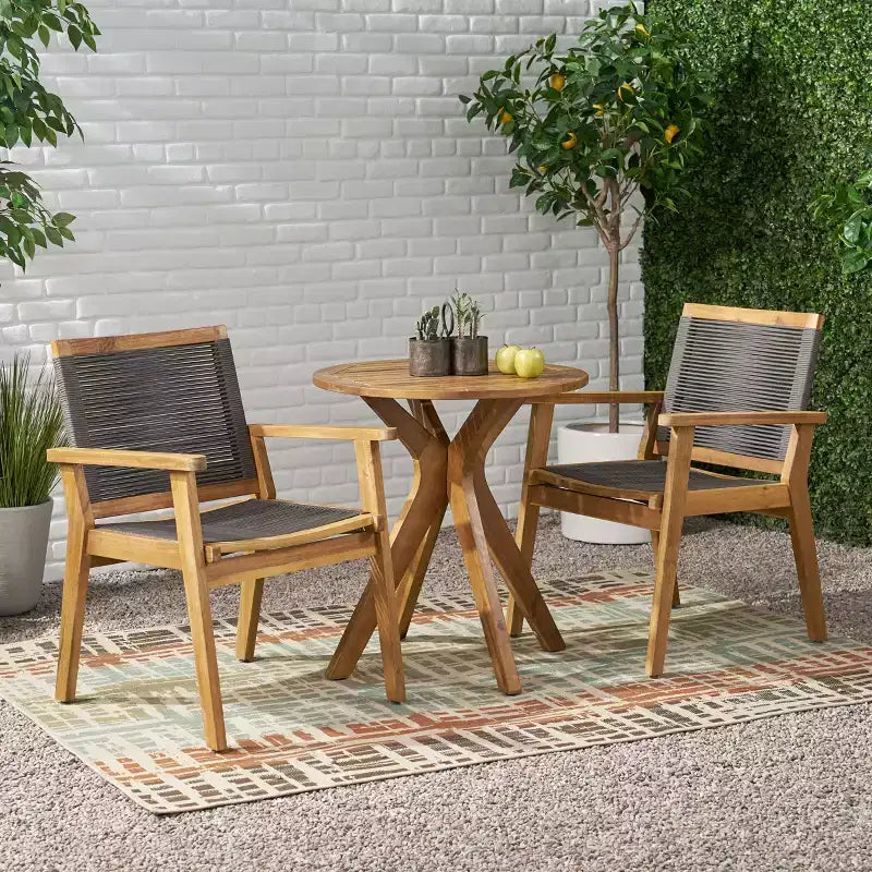 Christopher Knight Home Specter Outdoor Acacia Wood and Rope 3 Piece Bistro Set, Teak and Dark Gray