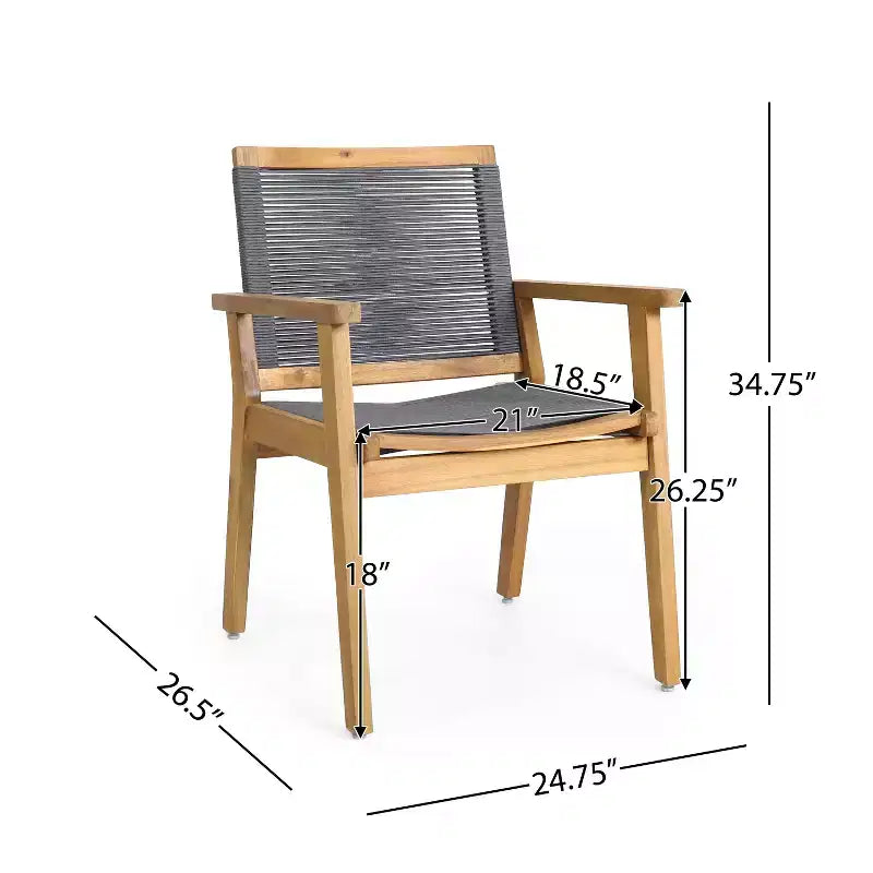Christopher Knight Home Specter Outdoor Acacia Wood and Rope 3 Piece Bistro Set, Teak and Dark Gray