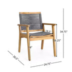 Christopher Knight Home Specter Outdoor Acacia Wood and Rope 3 Piece Bistro Set, Teak and Dark Gray