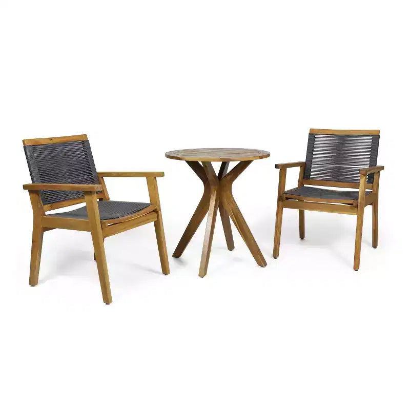 Christopher Knight Home Specter Outdoor Acacia Wood and Rope 3 Piece Bistro Set, Teak and Dark Gray