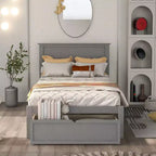 Whisen Wood Twin Size Platform Bed with Under-bed Drawer