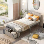 Whisen Wood Twin Size Platform Bed with Under-bed Drawer