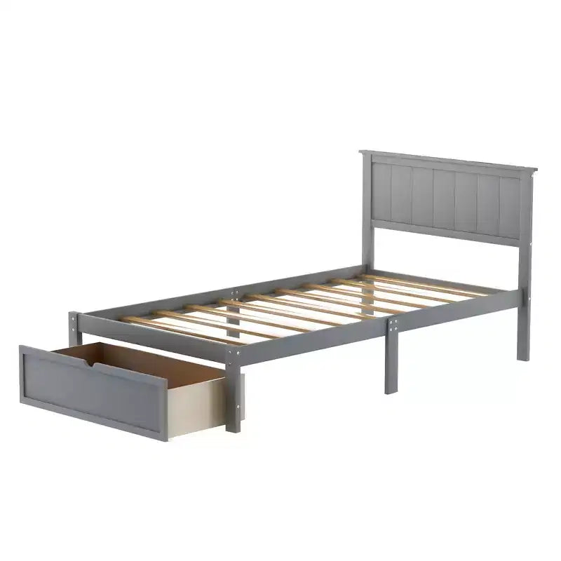 Whisen Wood Twin Size Platform Bed with Under-bed Drawer