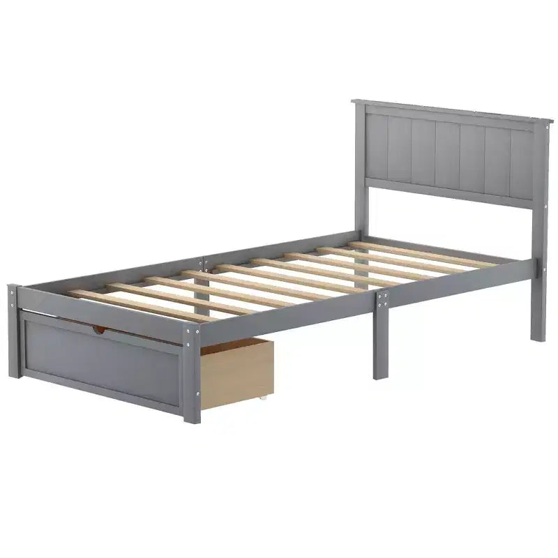 Whisen Wood Twin Size Platform Bed with Under-bed Drawer