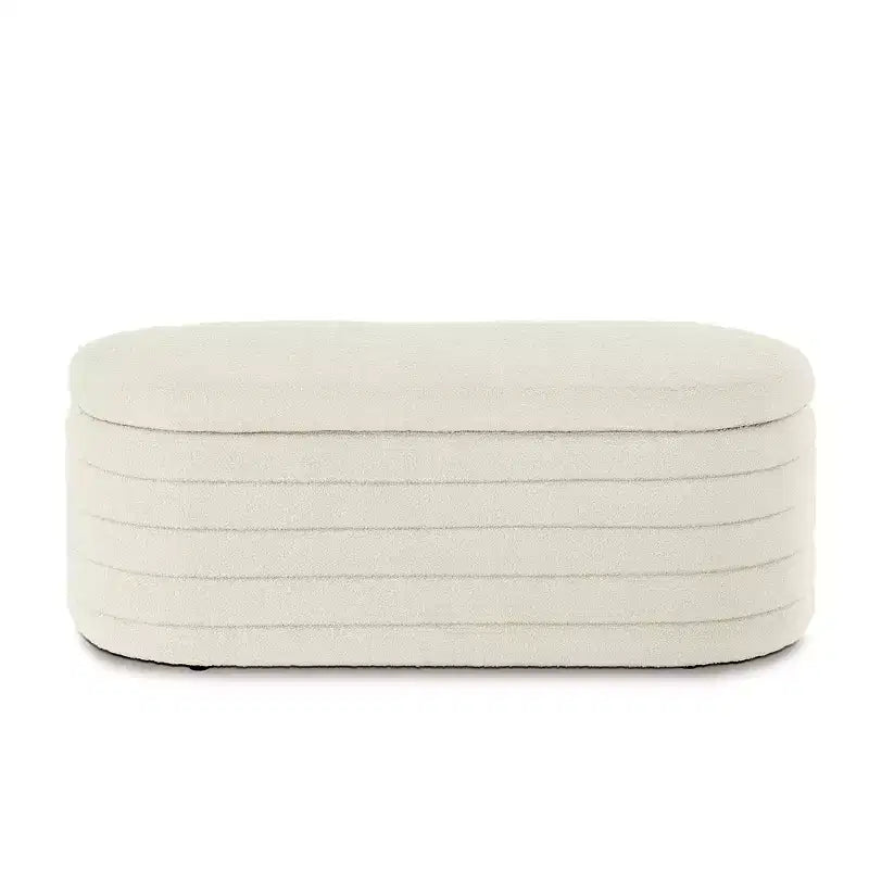 Zeus & Ruta Modern 43 in.W Oval Storage Ottoman End of Bed Stool Bench Upholstered with Safety Hinge-