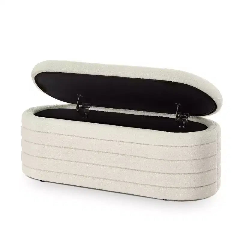 Zeus & Ruta Modern 43 in.W Oval Storage Ottoman End of Bed Stool Bench Upholstered with Safety Hinge-