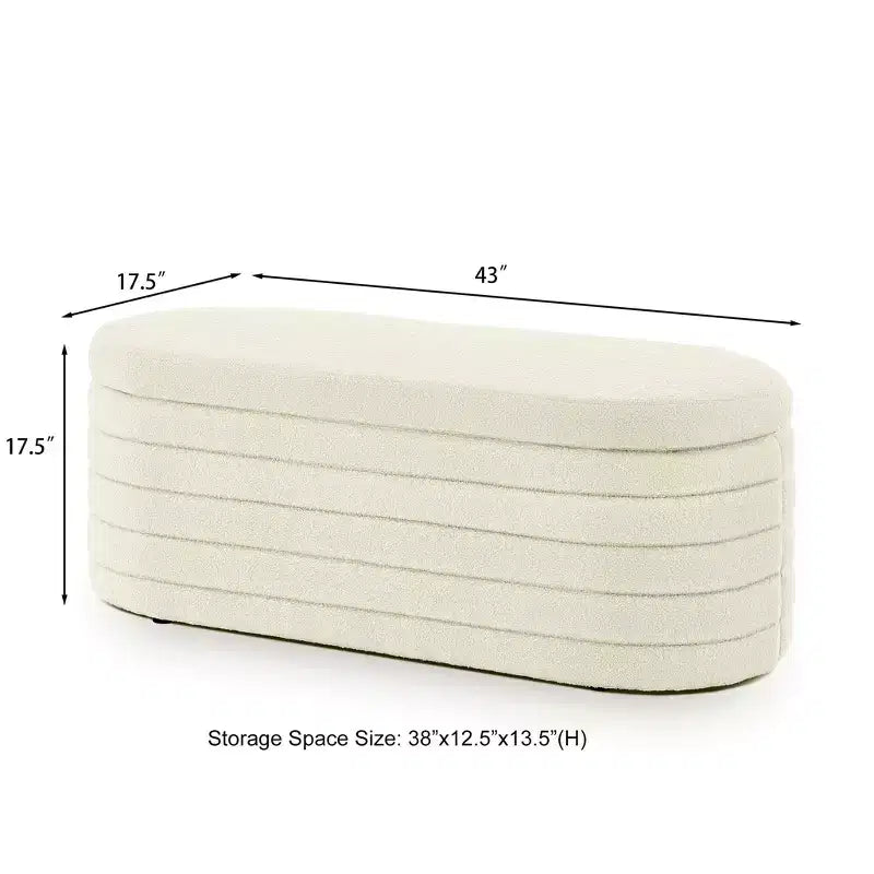 Zeus & Ruta Modern 43 in.W Oval Storage Ottoman End of Bed Stool Bench Upholstered with Safety Hinge-