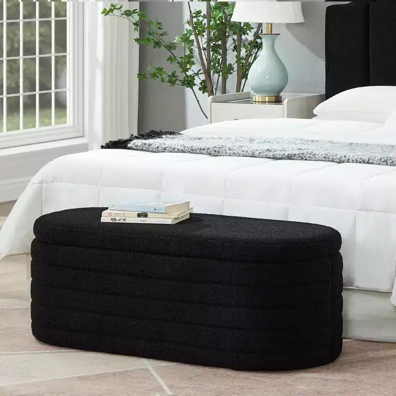 Zeus & Ruta Modern 43 in.W Oval Storage Ottoman End of Bed Stool Bench Upholstered with Safety Hinge-