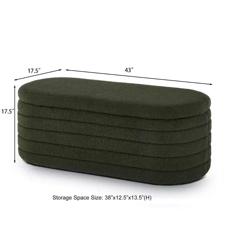 Zeus & Ruta Modern 43 in.W Oval Storage Ottoman End of Bed Stool Bench Upholstered with Safety Hinge-