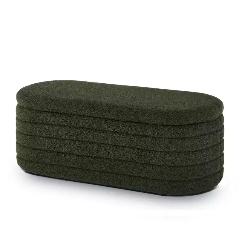 Zeus & Ruta Modern 43 in.W Oval Storage Ottoman End of Bed Stool Bench Upholstered with Safety Hinge-