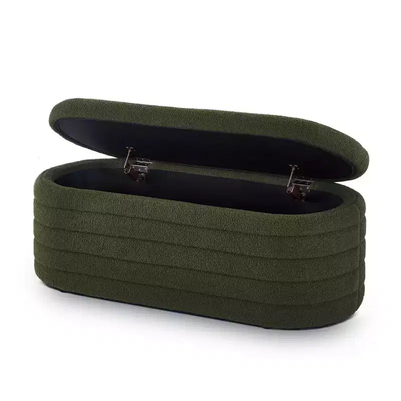 Zeus & Ruta Modern 43 in.W Oval Storage Ottoman End of Bed Stool Bench Upholstered with Safety Hinge-