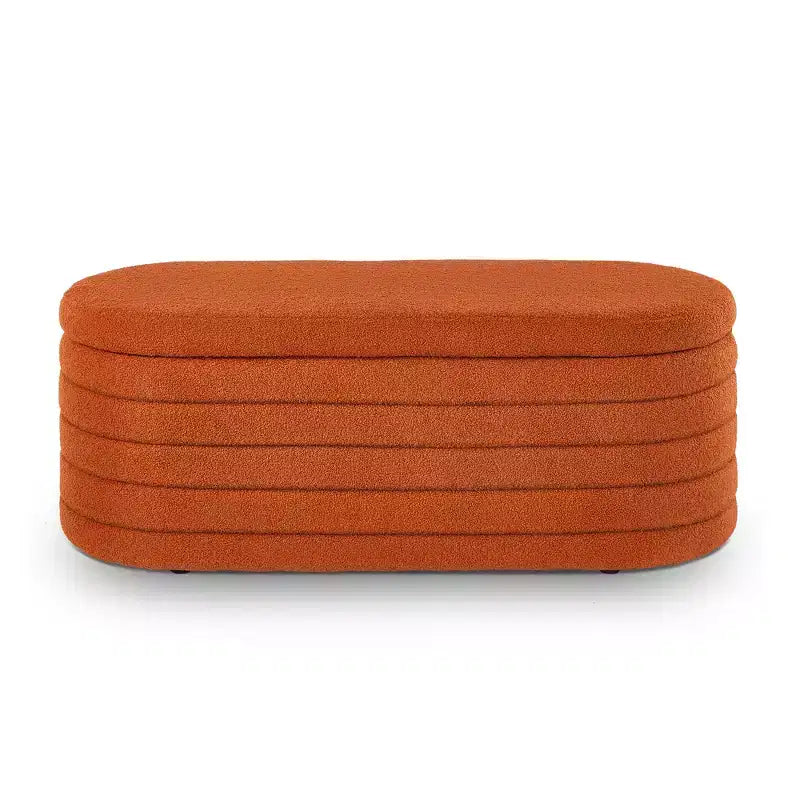 Zeus & Ruta Modern 43 in.W Oval Storage Ottoman End of Bed Stool Bench Upholstered with Safety Hinge-
