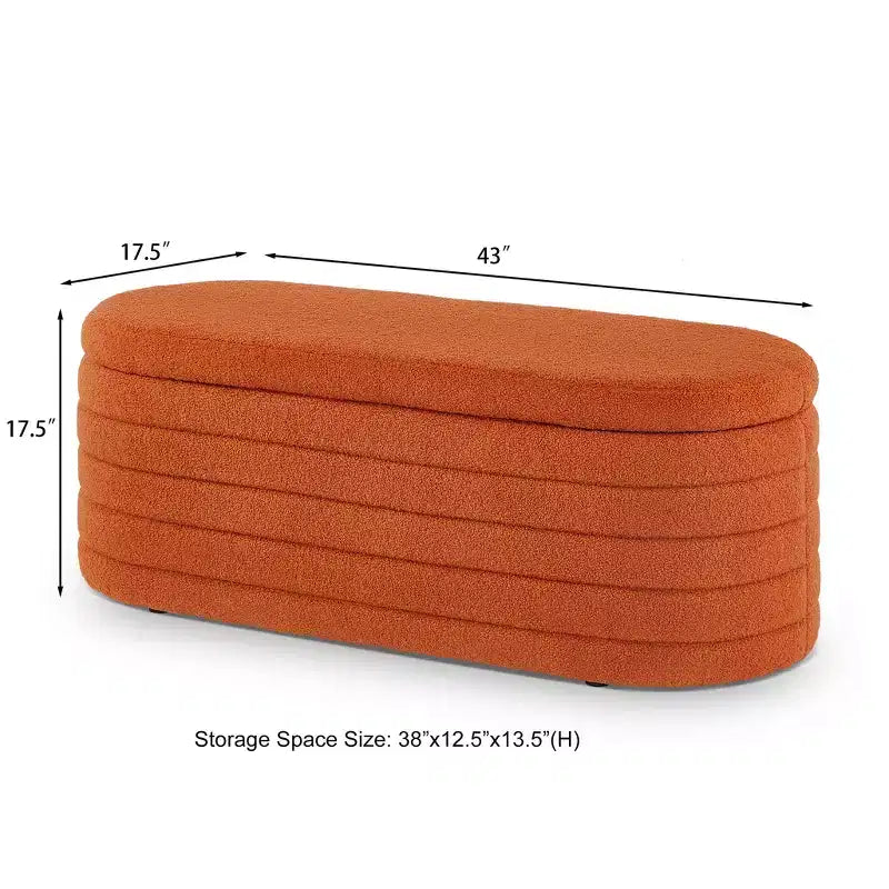 Zeus & Ruta Modern 43 in.W Oval Storage Ottoman End of Bed Stool Bench Upholstered with Safety Hinge-