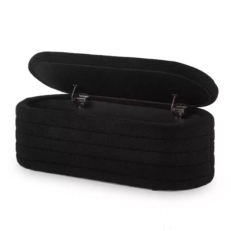 Zeus & Ruta Modern 43 in.W Oval Storage Ottoman End of Bed Stool Bench Upholstered with Safety Hinge-