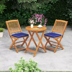 Costway 3 PCS Acacia Wood Patio Bistro Set Folding Table & Chairs Set with Cushions Beige/Navy