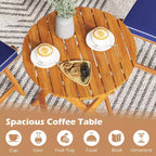 Costway 3 PCS Acacia Wood Patio Bistro Set Folding Table & Chairs Set with Cushions Beige/Navy