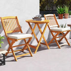 Costway 3 PCS Acacia Wood Patio Bistro Set Folding Table & Chairs Set with Cushions Beige/Navy