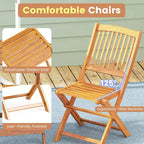 Costway 3 PCS Acacia Wood Patio Bistro Set Folding Table & Chairs Set with Cushions Beige/Navy