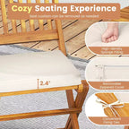 Costway 3 PCS Acacia Wood Patio Bistro Set Folding Table & Chairs Set with Cushions Beige/Navy