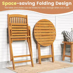 Costway 3 PCS Acacia Wood Patio Bistro Set Folding Table & Chairs Set with Cushions Beige/Navy