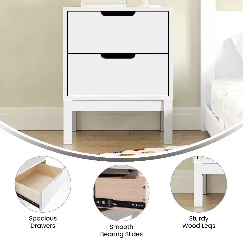 Flash Furniture Dallas Wooden Night Stand, Bedroom Side Table with 2 Storage Drawers for Kids