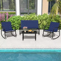 Costway 4/8 PCS Patio Rocking Set 4 Rocking Chairs & Loveseat with Glass-Top Table Outdoor Navy