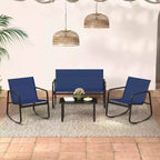 Costway 4/8 PCS Patio Rocking Set 4 Rocking Chairs & Loveseat with Glass-Top Table Outdoor Navy