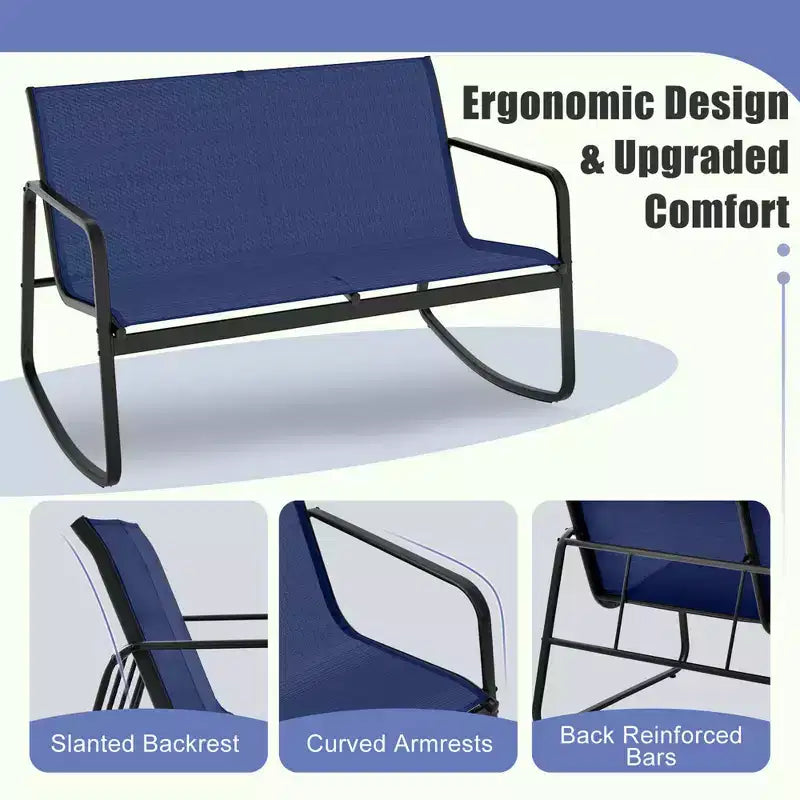 Costway 4/8 PCS Patio Rocking Set 4 Rocking Chairs & Loveseat with Glass-Top Table Outdoor Navy