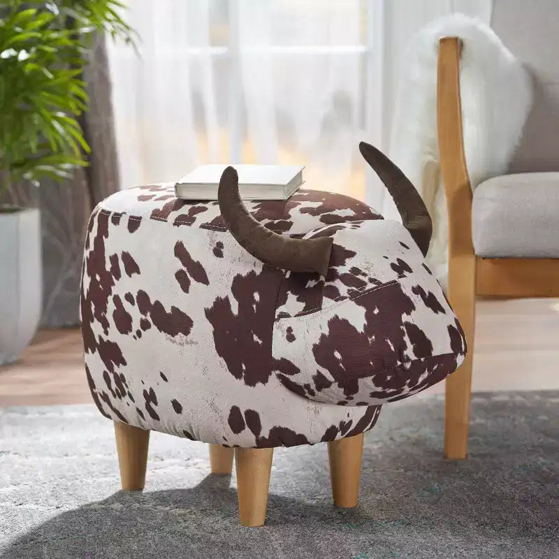 GDFStudio Moria Modern Rubber Wood Velvet Cow Ottoman