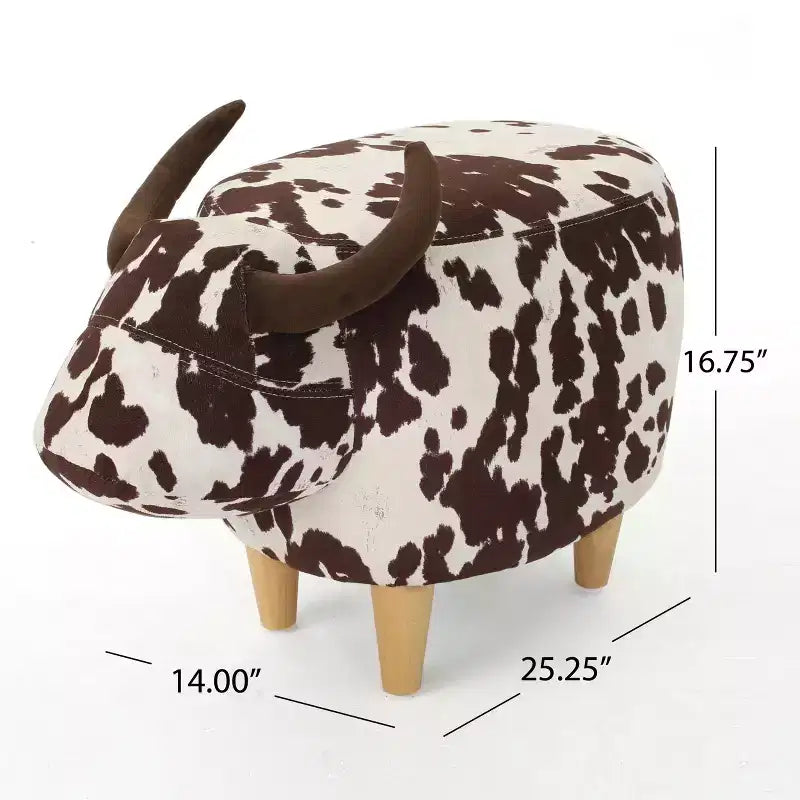 GDFStudio Moria Modern Rubber Wood Velvet Cow Ottoman